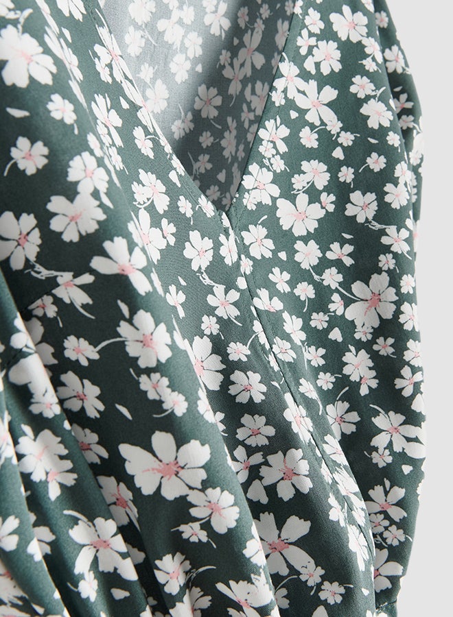 Reserved - All-Over Floral Print Dress Green - Image 1