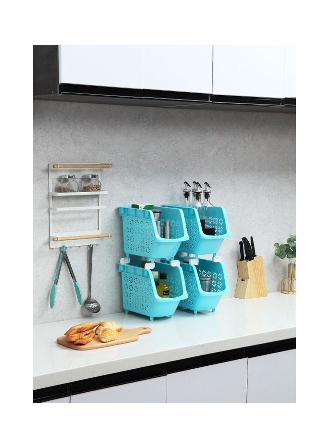 LAWAZIM - 3-Tier Multipurpose Stackable Storage Rack Blue 30 x 17.5 x 70cm - Image 1