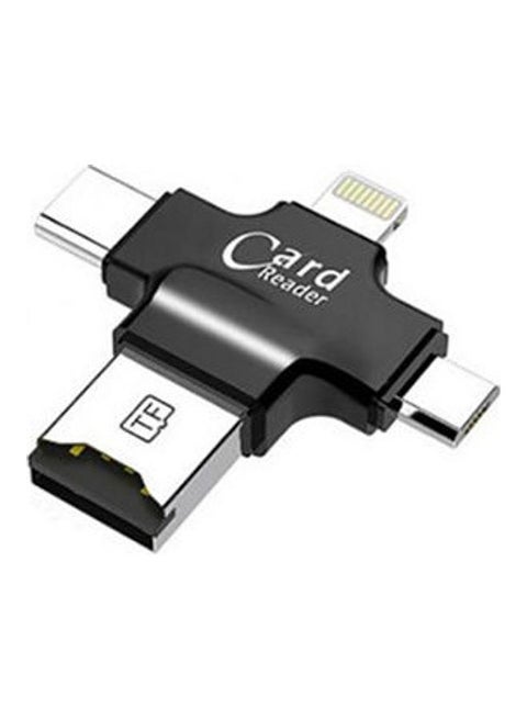 4 In 1 Micro Usb, Ios, Type C Otg Micro Sd Tf Card Reader For Android And Ios Black