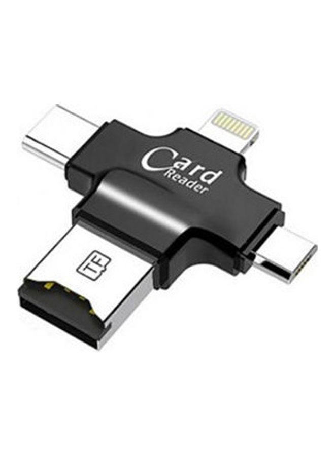 4 In 1 Micro Usb, Ios, Type C Otg Micro Sd Tf Card Reader For Android And Ios Black
