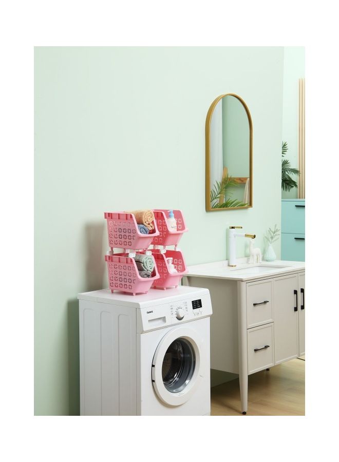 LAWAZIM 4-Tier Multipurpose Stackable Storage Rack Pink 30 x 17.5 x 95cm - Image 3