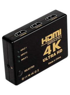 سويتش فاصل HDMI 3×1 صغير أسود، مزود بعدد 3 منافذ إدخال و 1 إخراج  لتلفزيون عالي الوضوح و للفيديو بدقة 1080p. أسود