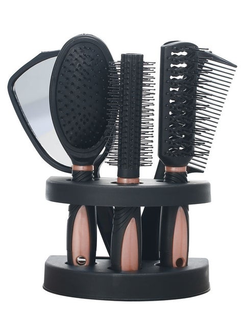5-Piece Hair Combs With Storage Base Pink/Black