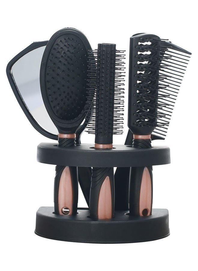 5-Piece Hair Combs With Storage Base Pink/Black