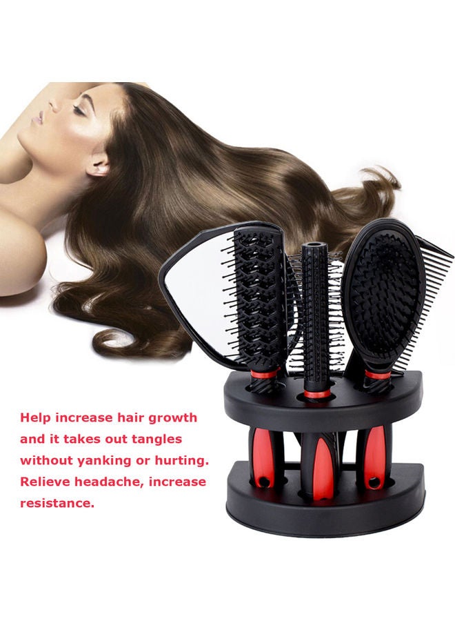 5-Piece Hair Combs With Storage Base Pink/Black