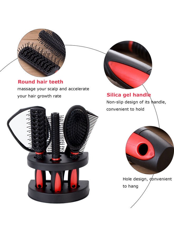 5-Piece Hair Combs With Storage Base Pink/Black