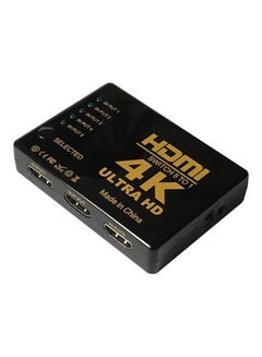 علبة سويتش  HDMI فاصل صغير بعدد 5 منافذ، للفيديو بدقة 4K، مع جهاز تحكم  عن بعد يعمل بالأشعة تحت الحمراء. أسود