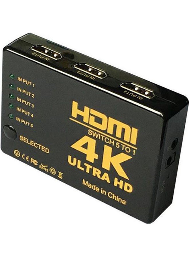 ماركة غير محددة - علبة سويتش  HDMI فاصل صغير بعدد 5 منافذ، للفيديو بدقة 4K، مع جهاز تحكم  عن بعد يعمل بالأشعة تحت الحمراء. أسود - Image 1