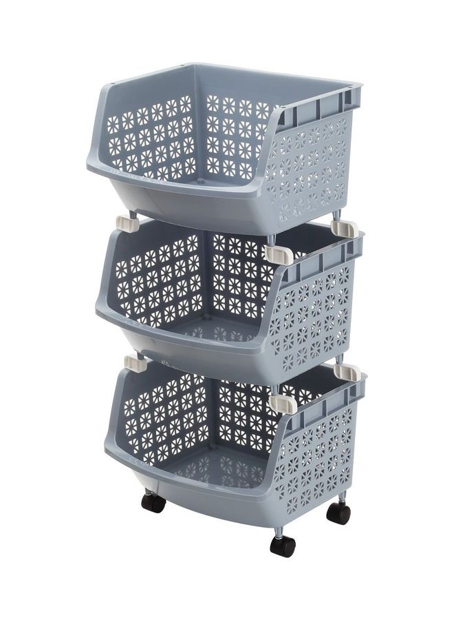 LAWAZIM 3-Tier Multipurpose Stackable Storage Rack Blue 35.8 x 32.5 x 74cm - Image 1