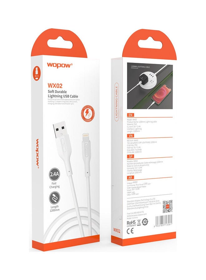 Wopow - Lightning To USB Fast Charging Cable White - Image 1