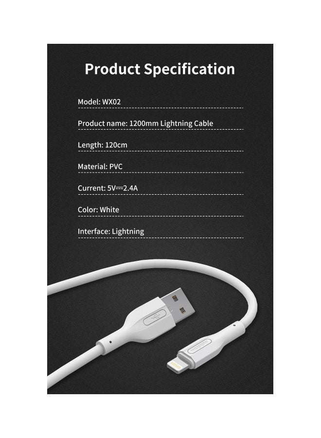 Wopow - Lightning To USB Fast Charging Cable White - Image 1