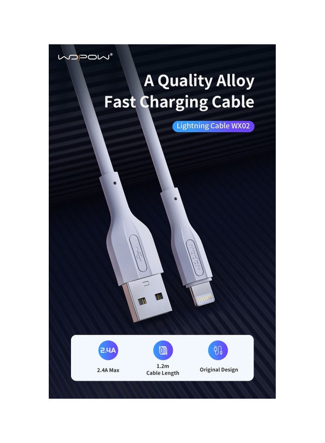 Wopow - Lightning To USB Fast Charging Cable White - Image 1