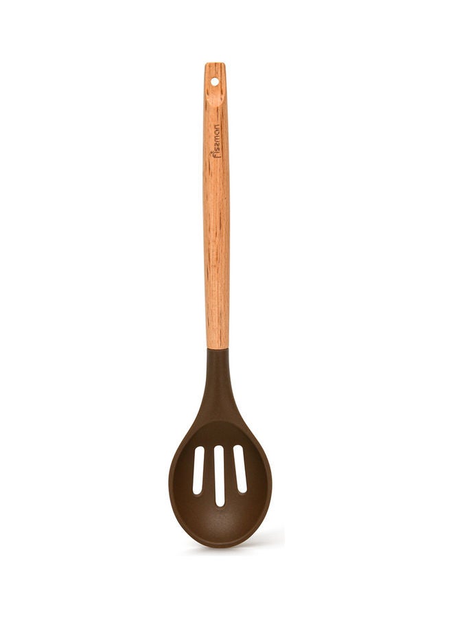 Chefs Tools Silicone Slotted Spoon With Wooden Handle Brown 32 x 7cm - v1630003875/N50478768A_1