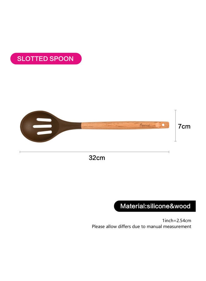 Chefs Tools Silicone Slotted Spoon With Wooden Handle Brown 32 x 7cm - v1630003875/N50478768A_3