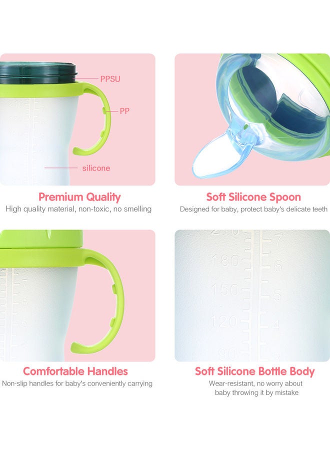 240ml-Silicone Squeeze Leak Proof Non-Toxic Baby Rice Cereal Bottle with Dispensing Spoon  - Image 2