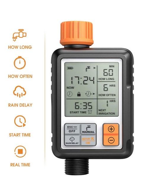 LCD Screen Electronic Automatic Water Timer Sprinkler Tool Black/Orange 16cm