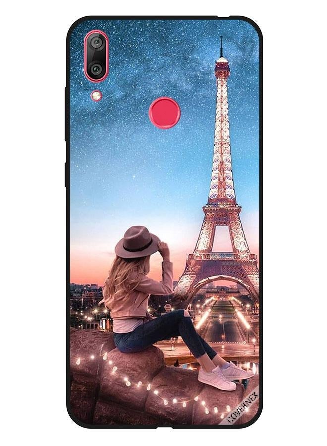 Covernex Huawei Y7 Prime 2019 Protective Case Cover Printed Featuring Brown Hat Girl & Effiel Tower DESIGN_0051 - Image 1