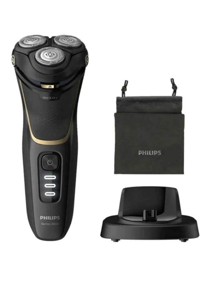 فيليبس ماكينة حلاقة كهربائية سيريز 3000 مع حقيبة حمل ورأس مرن أسود - Image 1