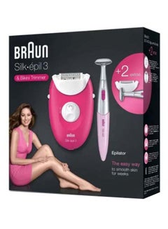 BRAUN Silk-Epil-3 3420 Corded Epilator With Trimmer Pink/White  - Image 2