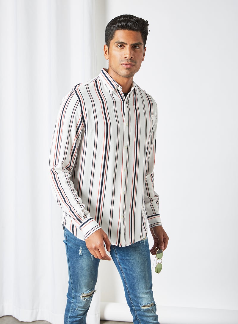 Men's Regular Fit Striped Shirt White - v1630059332/N47656188V_1