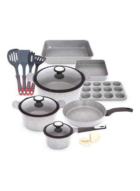 طقم أدوات طهي فاخر من فن ماربل مكون من 15 قطعة يتضمن صينية واحدة مع غطاء، 1xcasserole مع غطاء، 1xcasserole مع غطاء، 1xcasserole مع غطاء، 1xfrypan، 4xSilicon Tools، 1xset من السيليكون، 2xbakeware set، 1xroaster، 1Xcup Maven، 1XBakaking Tray متعدد الألوان 28سم