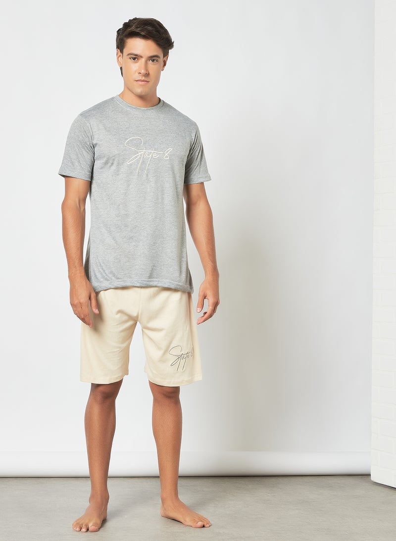 STATE 8 Logo Pyjama Set (Set of 2) Grey/Beige  - Image 1