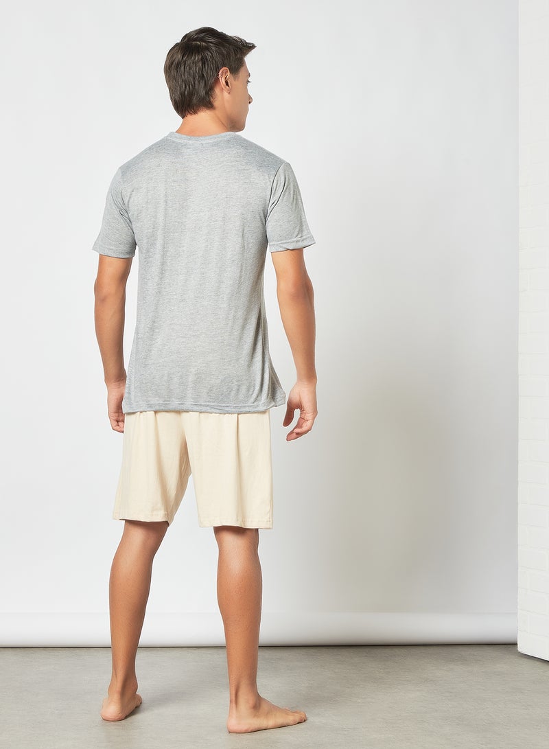 STATE 8 Logo Pyjama Set (Set of 2) Grey/Beige  - Image 3