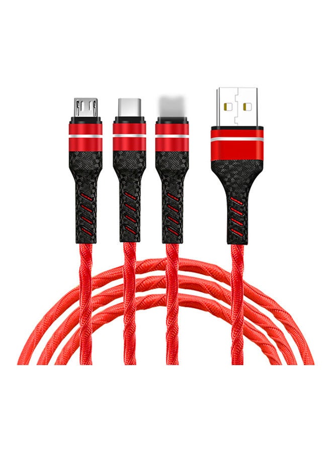 كابل شحن 3 في 1 مزود بمنفذ USB، وشاحن متعدد Type C، ووصلة مايكرو USB. أحمر - Image 1
