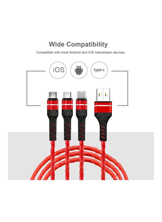 كابل شحن 3 في 1 مزود بمنفذ USB، وشاحن متعدد Type C، ووصلة مايكرو USB. أحمر - Image 3