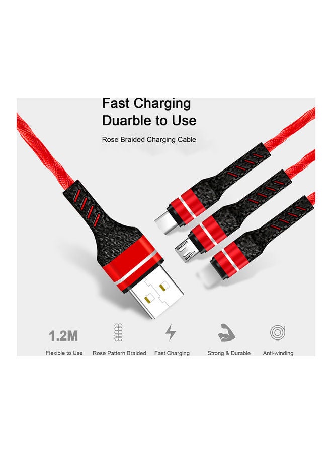 كابل شحن 3 في 1 مزود بمنفذ USB، وشاحن متعدد Type C، ووصلة مايكرو USB. أحمر - Image 4