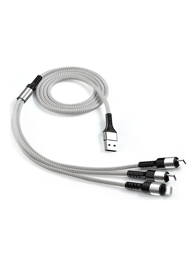 3-IN-1 USB Charging Cable Multi Charger Line Type C Micro USB Connector Silver - Image 1