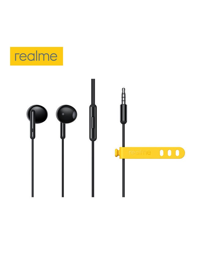 realme Classic 1.3m Wired Earbuds Black - Image 1