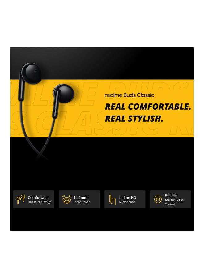 realme Classic 1.3m Wired Earbuds Black - Image 4