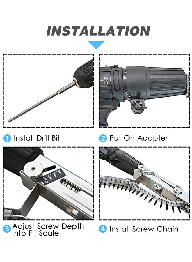 Automatic Chain Nail Gun Adapter for Electric Drill Woodworking Tool Black 26 X 6.5 X 17cm - Image 3