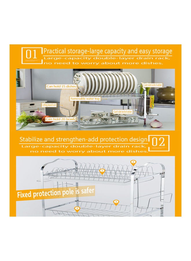 Deo King Double-Layer Kitchen Dish Rack With Cup Holder And Knife Holder Silver 1.85kg - Image 3