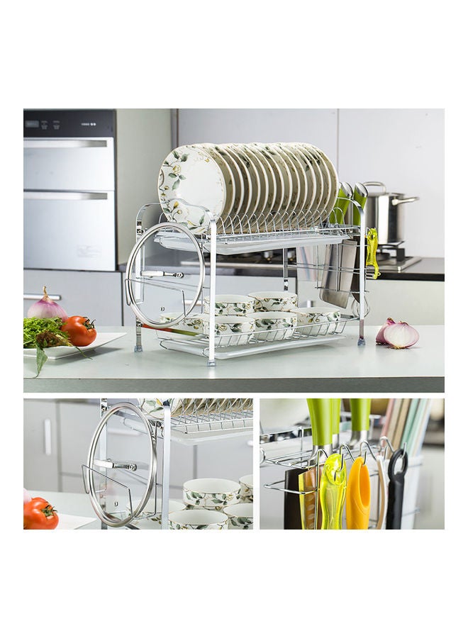 Deo King Double-Layer Kitchen Dish Rack With Cup Holder And Knife Holder Silver 1.85kg - Image 5