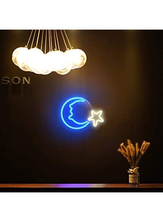 Alfa.life LED Moon Star Shaped Neon Light Blue/Yellow 38.5x29x1.8cm  - Image 1