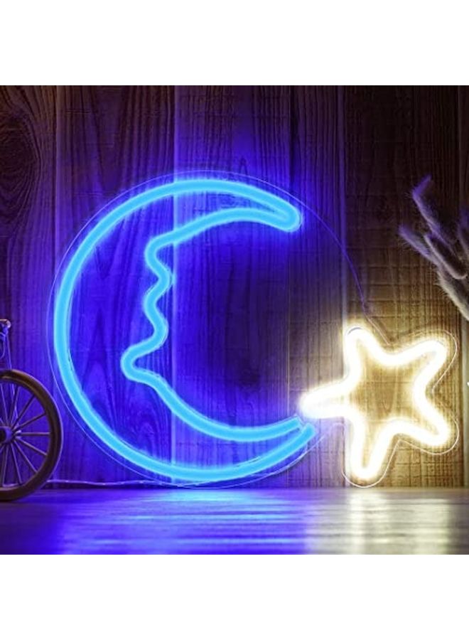 Alfa.life LED Moon Star Shaped Neon Light Blue/Yellow 38.5x29x1.8cm  - Image 2