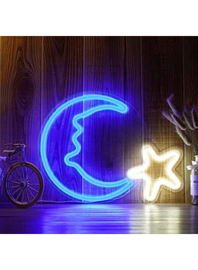 Alfa.life LED Moon Star Shaped Neon Light Blue/Yellow 38.5x29x1.8cm  - Image 3