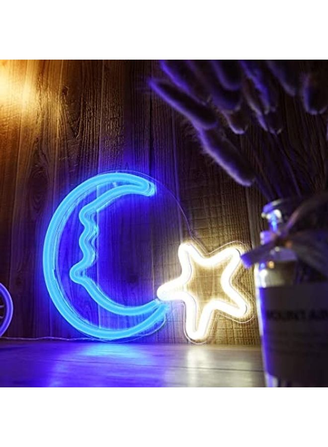 Alfa.life LED Moon Star Shaped Neon Light Blue/Yellow 38.5x29x1.8cm  - Image 4