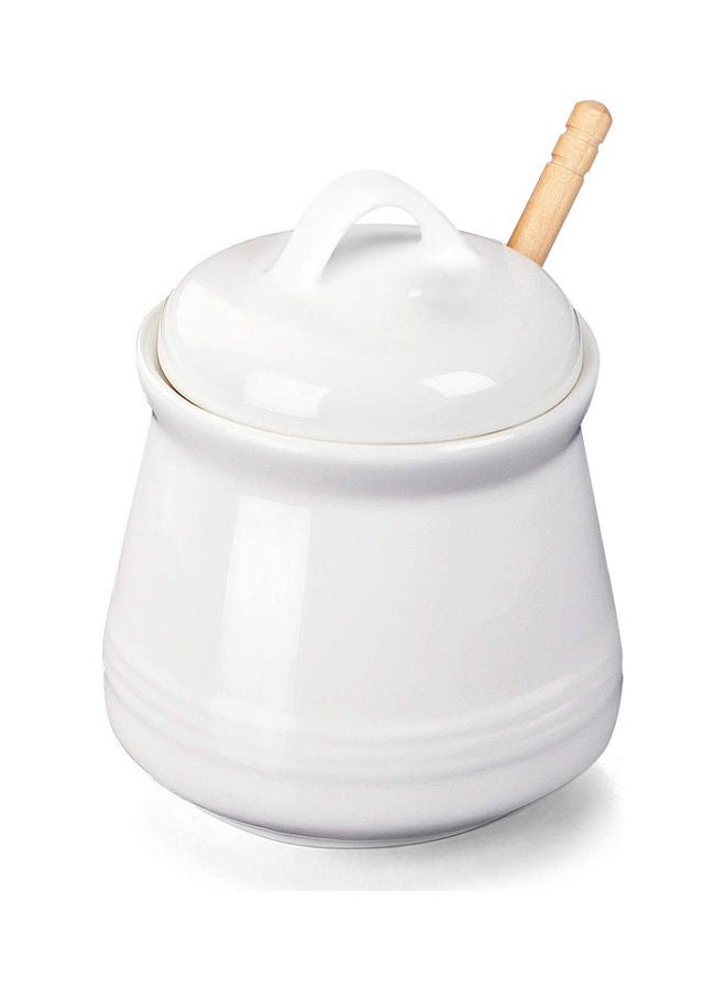 HAOTOP Ceramic Honey Pot with Lid and Honey Stick White ‎3.8 x 3.8 x 4inch  - Image 1
