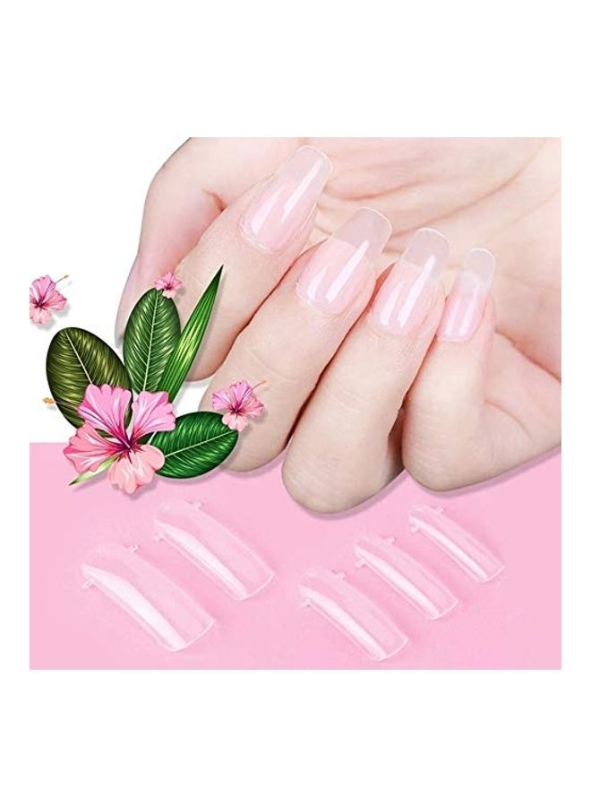 مجموعة أظافر اصطناعية لاصقة مصنوعة من الأكريليك بنمط فرنسي - مكونة من 500 قطعة شفافة - Image 3