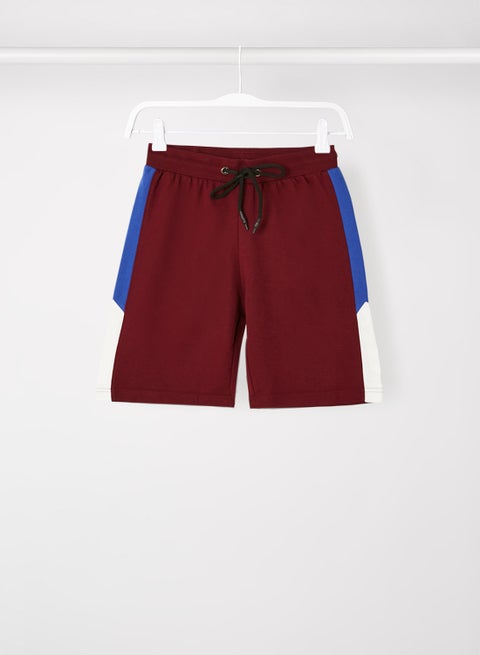 Colourblock Pattern Elastic Waistband Drawstring Shorts Wine Red/Blue/White