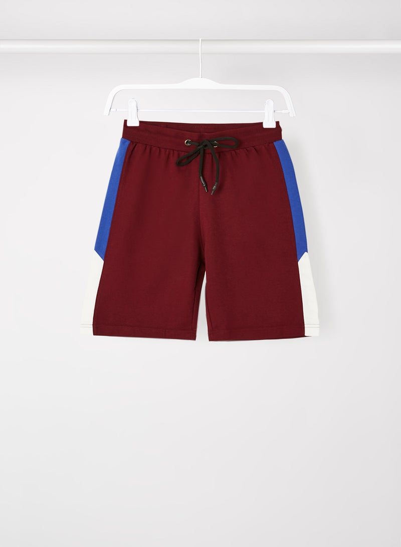 ABOF - Colourblock Pattern Elastic Waistband Drawstring Shorts Wine Red/Blue/White - Image 1