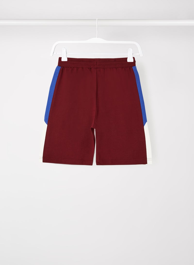 ABOF - Colourblock Pattern Elastic Waistband Drawstring Shorts Wine Red/Blue/White - Image 1