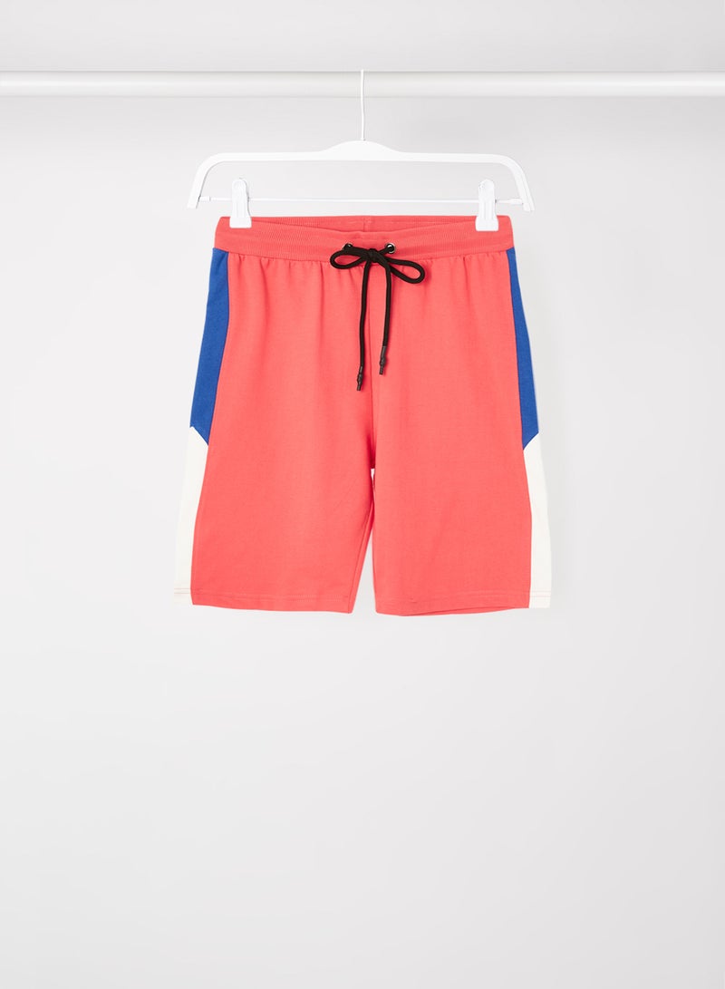 ABOF - Colourblock Pattern Elastic Waistband Drawstring Shorts Pink/White/Blue - Image 1