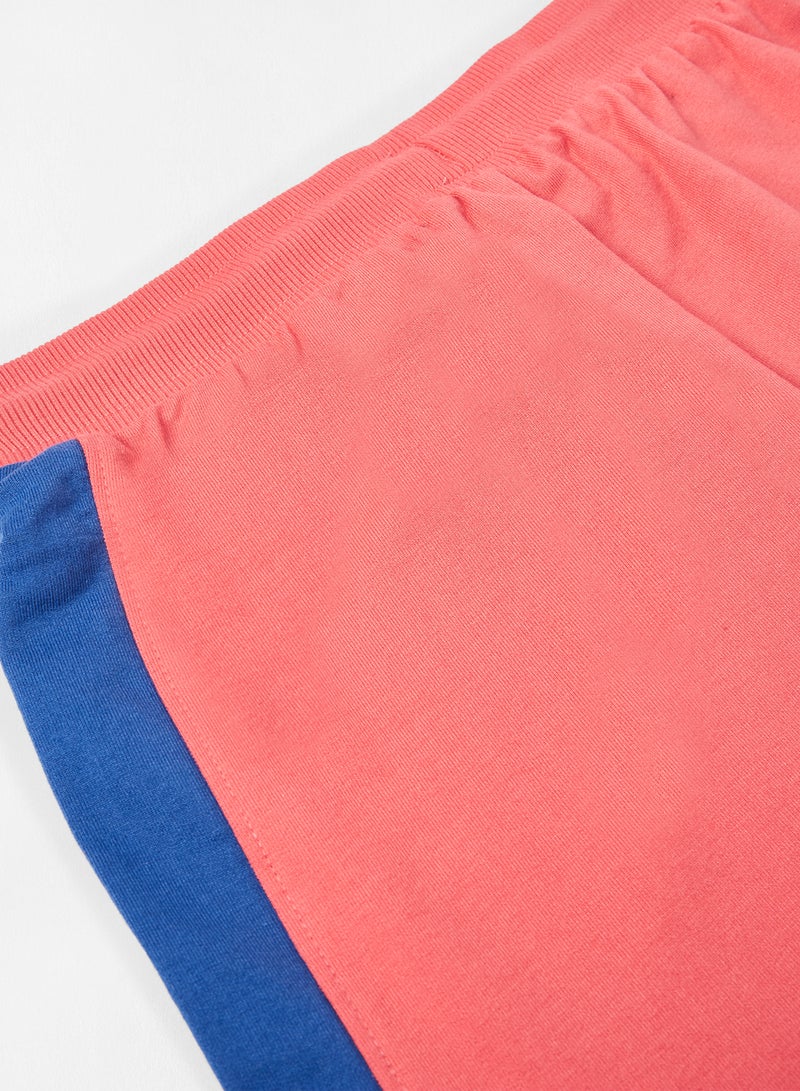 ABOF - Colourblock Pattern Elastic Waistband Drawstring Shorts Pink/White/Blue - Image 1