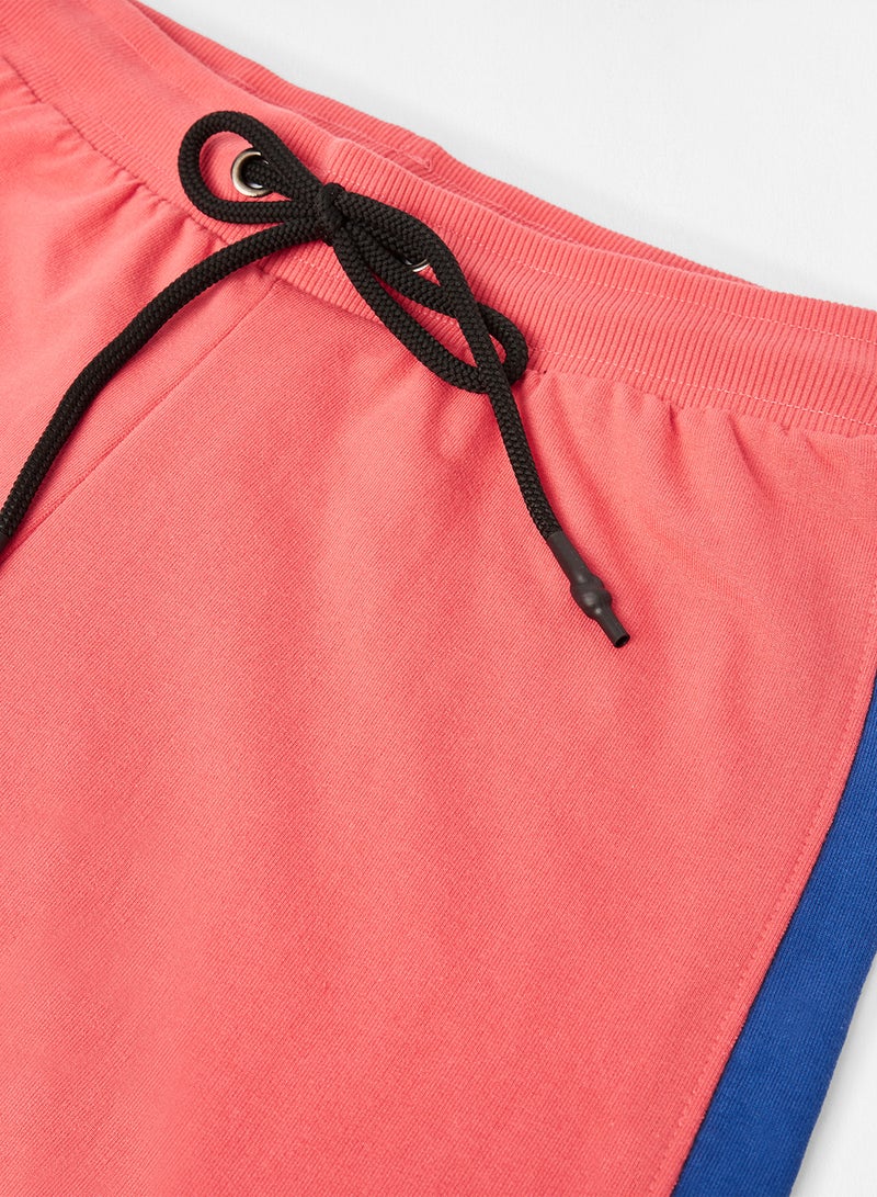 ABOF - Colourblock Pattern Elastic Waistband Drawstring Shorts Pink/White/Blue - Image 1