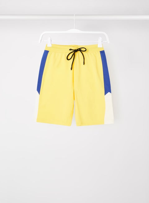 Colourblock Pattern Elastic Waistband Drawstring Shorts Yellow/Blue/White