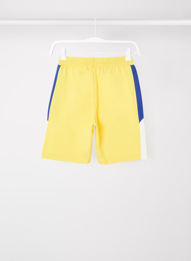 ABOF - Colourblock Pattern Elastic Waistband Drawstring Shorts Yellow/Blue/White - Image 1